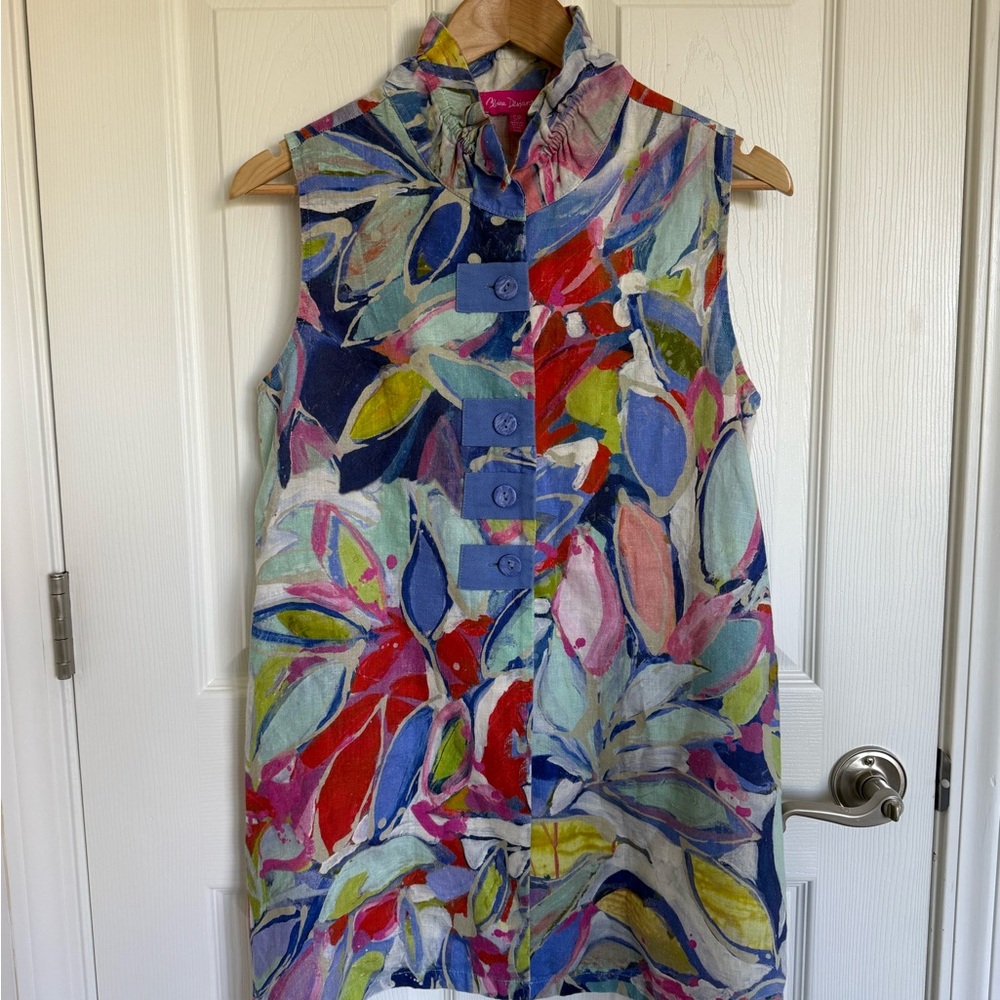Women’s Claire Desjardins Watercolor Abstract Sleeveless Linen Tunic Size S
